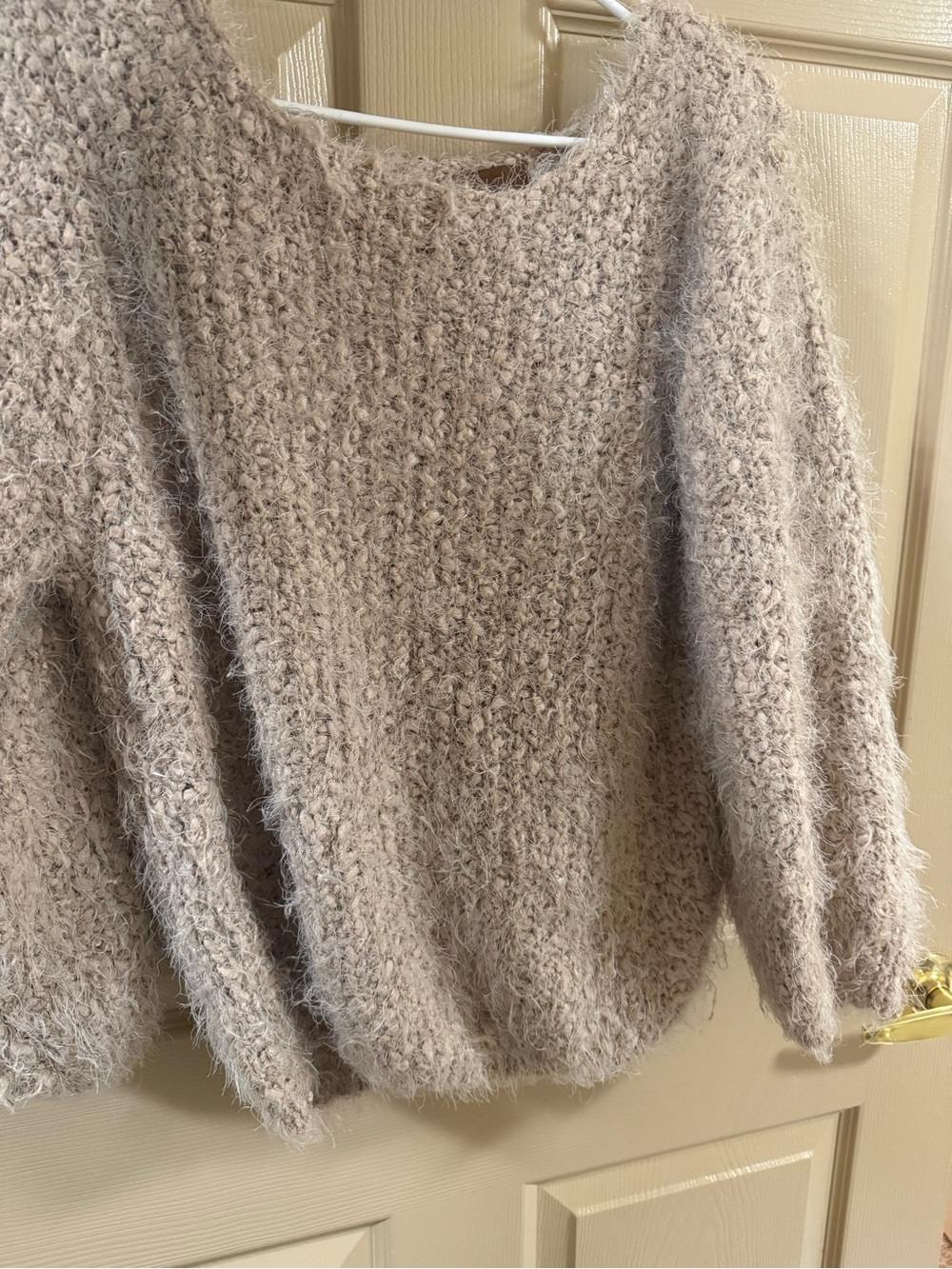 POL Fuzzy Crewneck Sweater in Light Beige